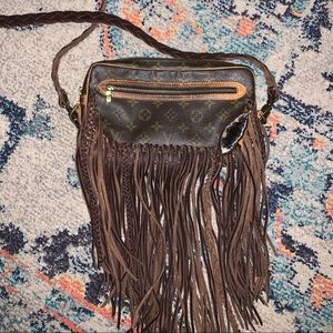 Vintage Boho Bags Upcycled Louis Vuitton crossbody.
